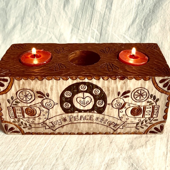 2007 Caribou Canyon Tea Light Candle Holder Joy Peace Hope Christmas Centerpiece - Picture 15 of 15